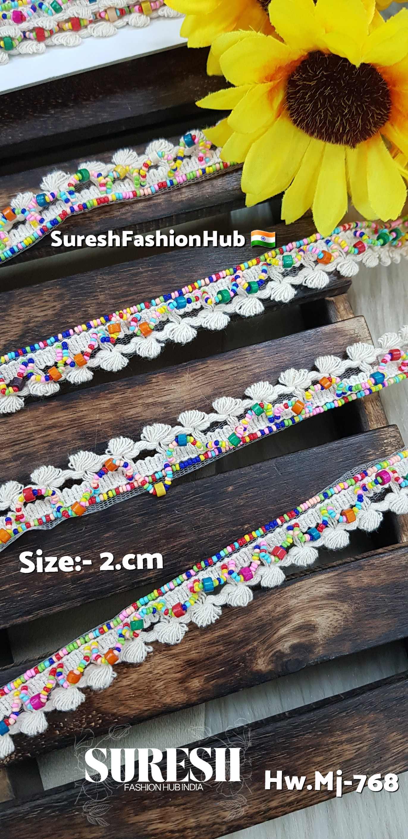 Boho Dual Scallop Beaded Net Lace – Offwhite Fusion