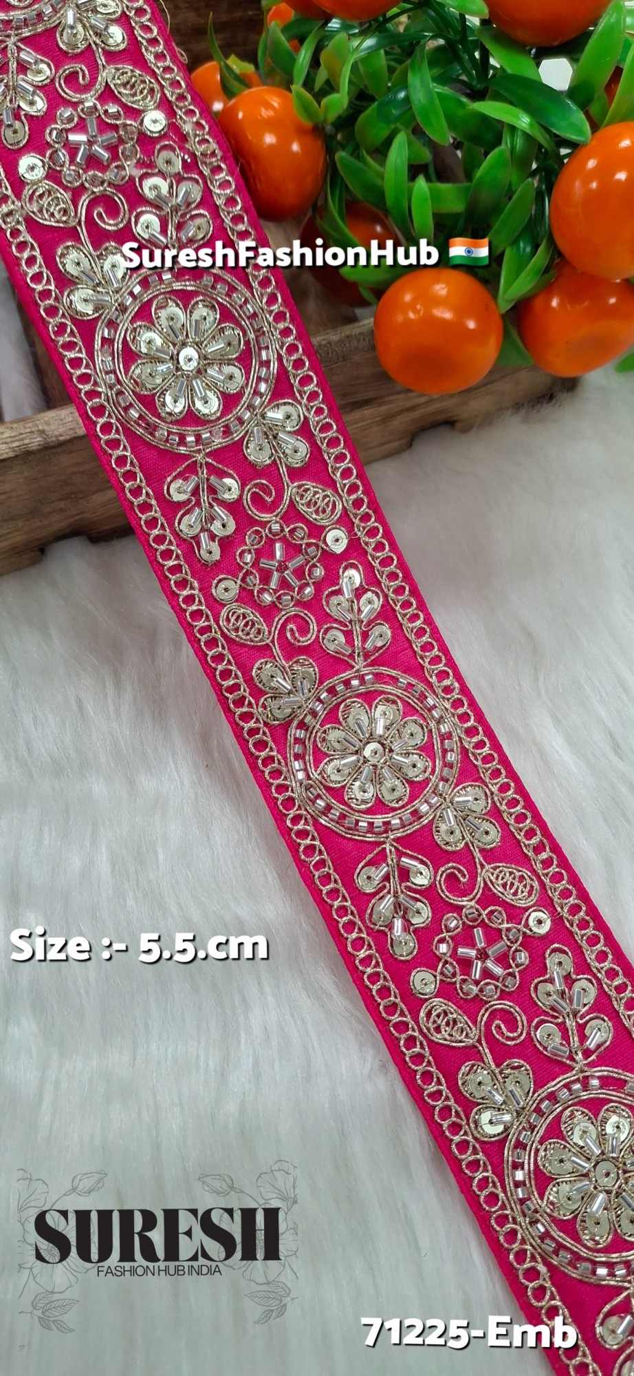 Light Gajri Floral Cutdana Bead Embroidery Lace – Design No. 71225-Emb