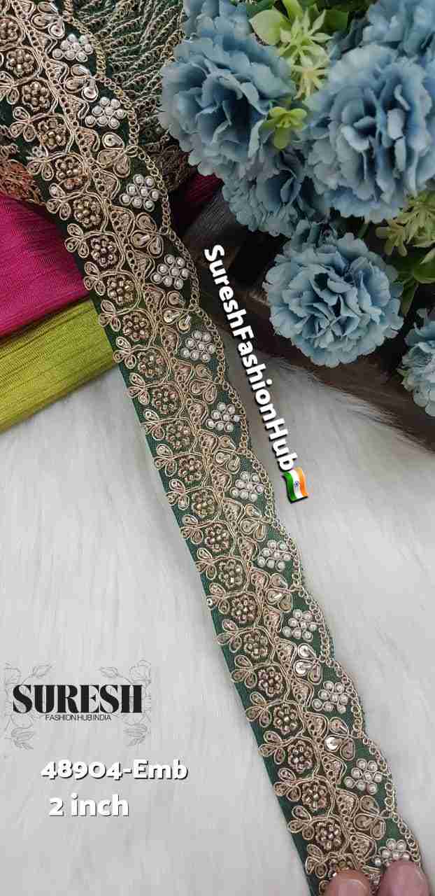 Bottle Green Royal Maggam Scallop Designer Lace – 48904-Emb