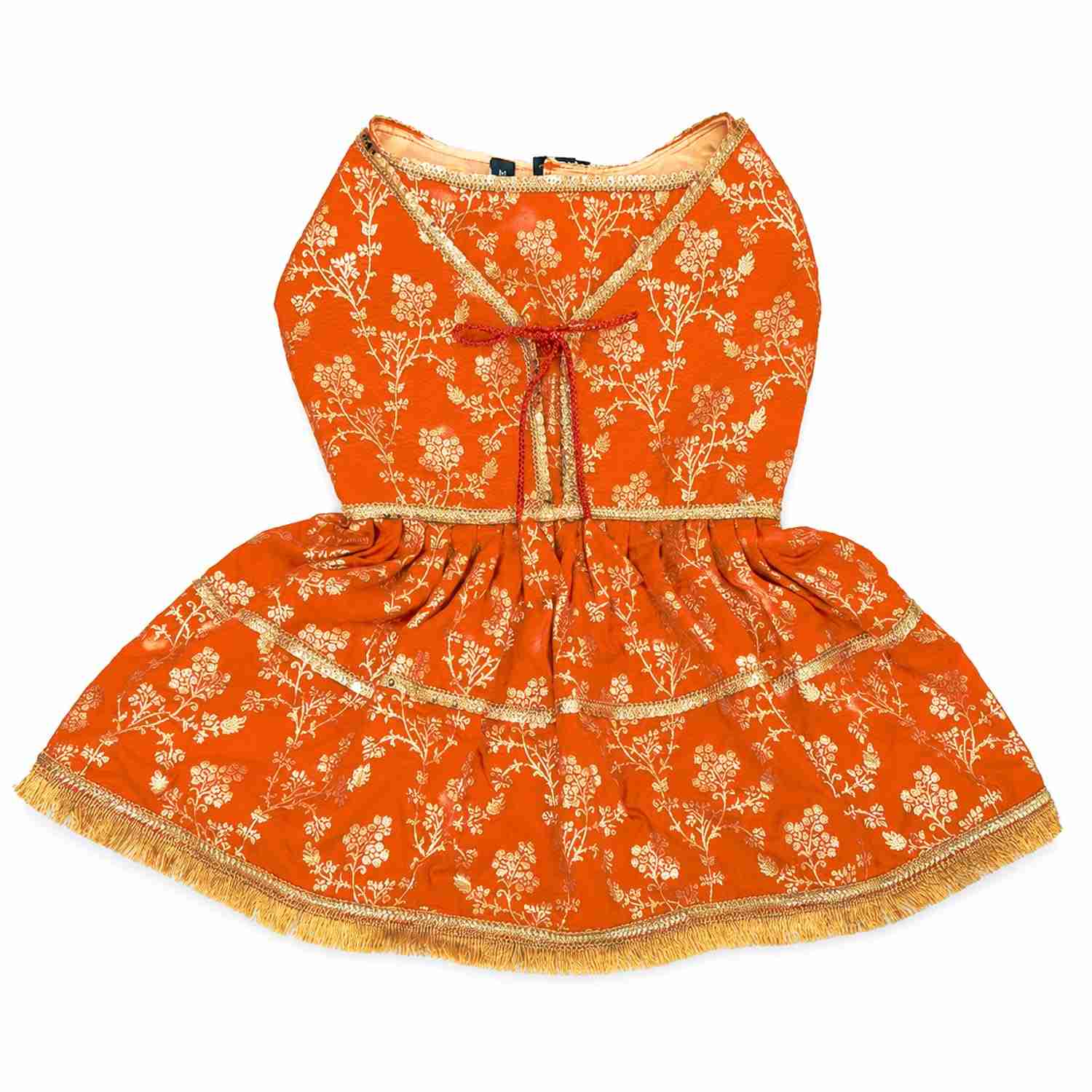 PawsIndia Traditional Royal Zari Dress for Dogs - Orange