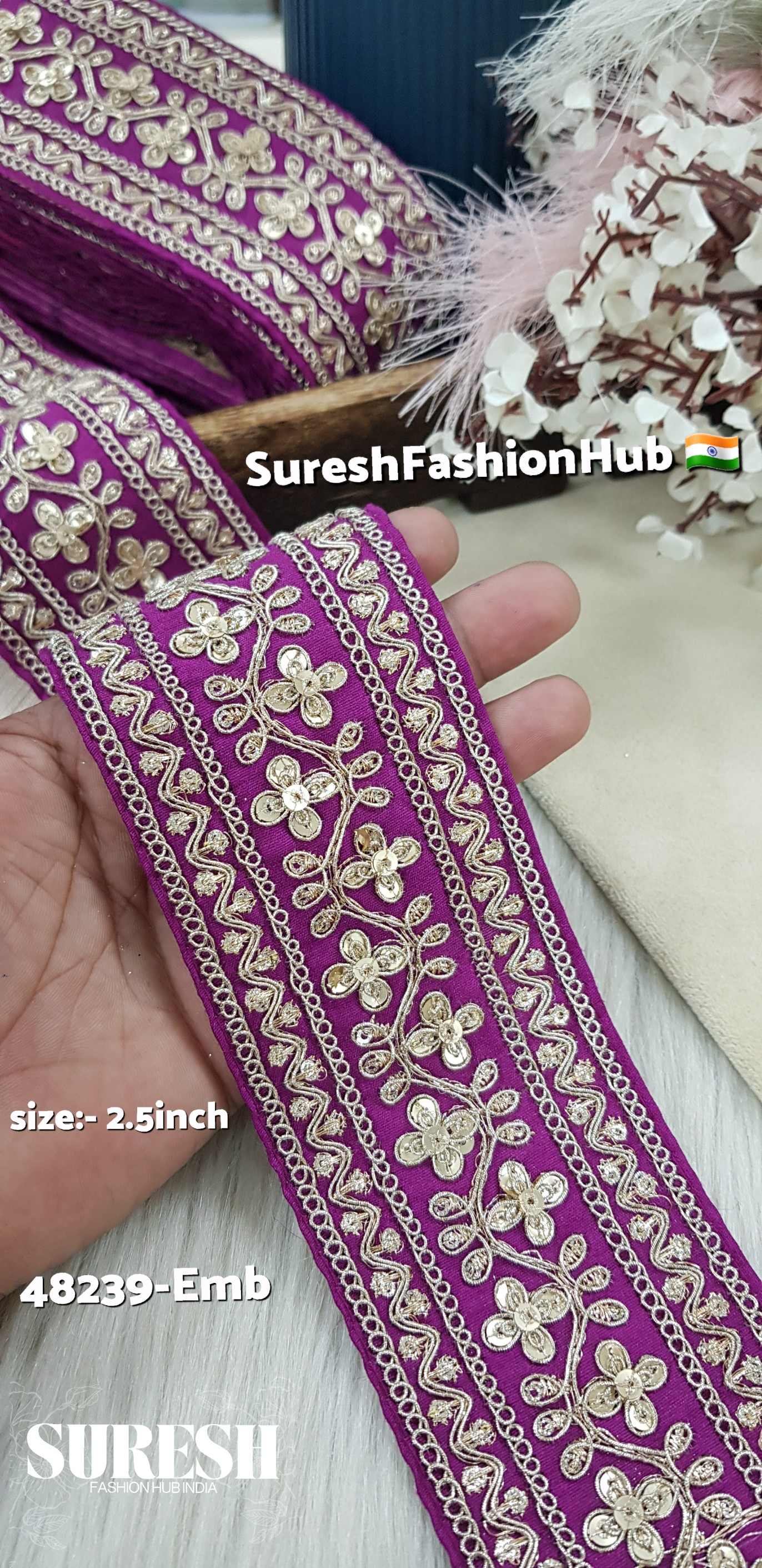 Magenta Floral Zari Embroidery Lace