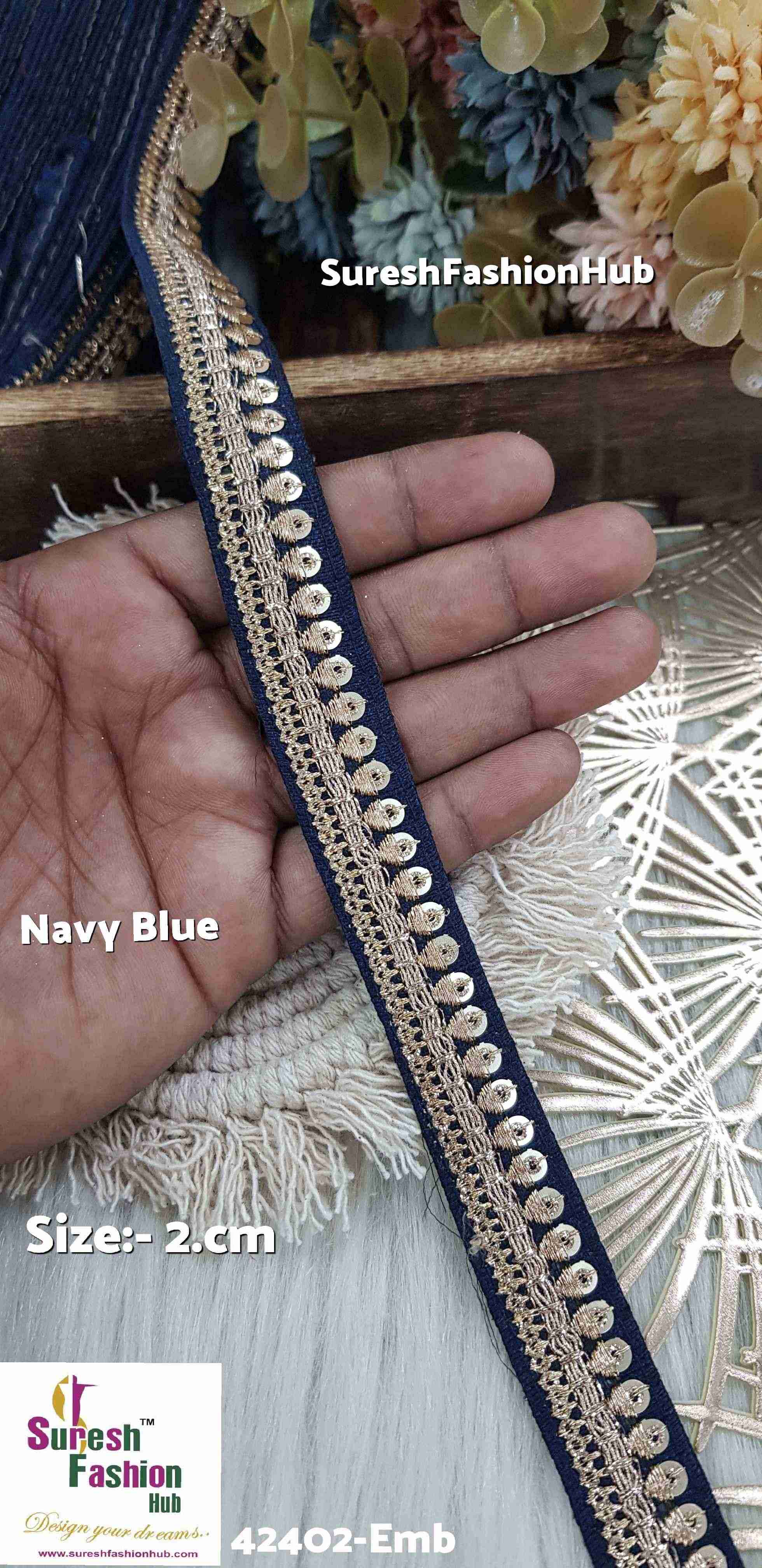 Vibrant  Navy Blue Color Zari Embroidered Lace Roll