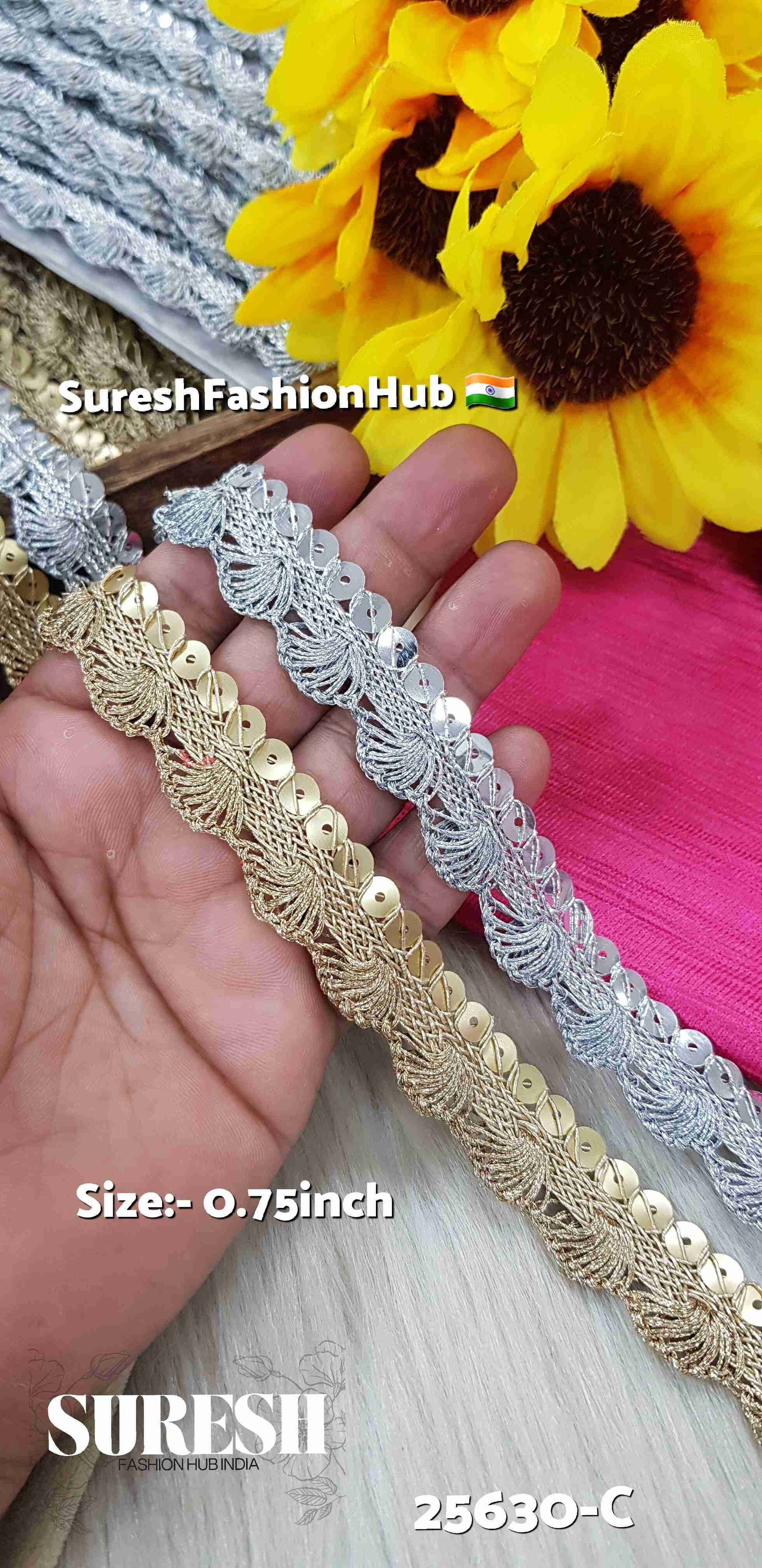 Silver Zari Pankha Sequin Lace – 18 Meters