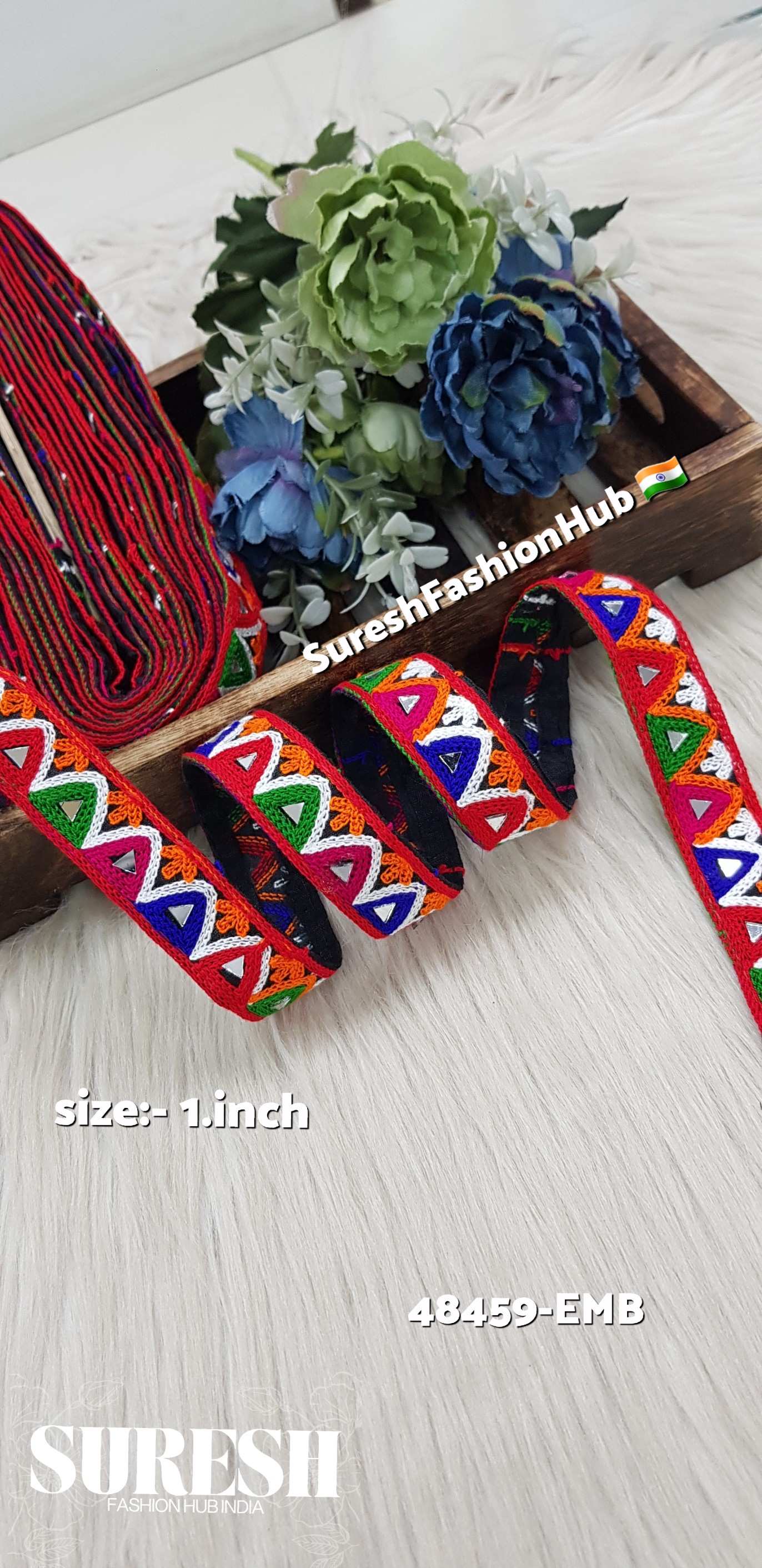 Navratri Triangle Floral Mirror Aari Embroidery Lace