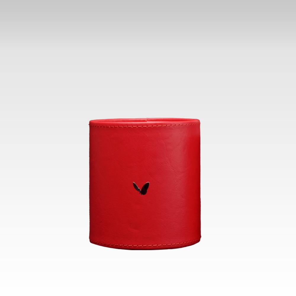 Pen/Pencil Holder |Round | Faux Leather | Himalaya Series | Red | Large