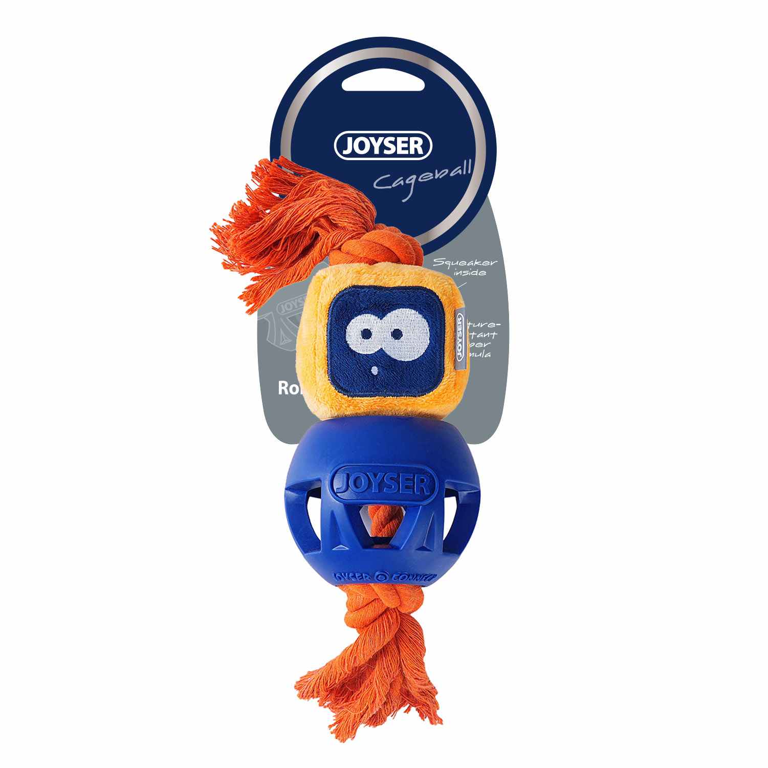 Joyser Cageball Rubber Ball with Robot (Yellow/Blue)
