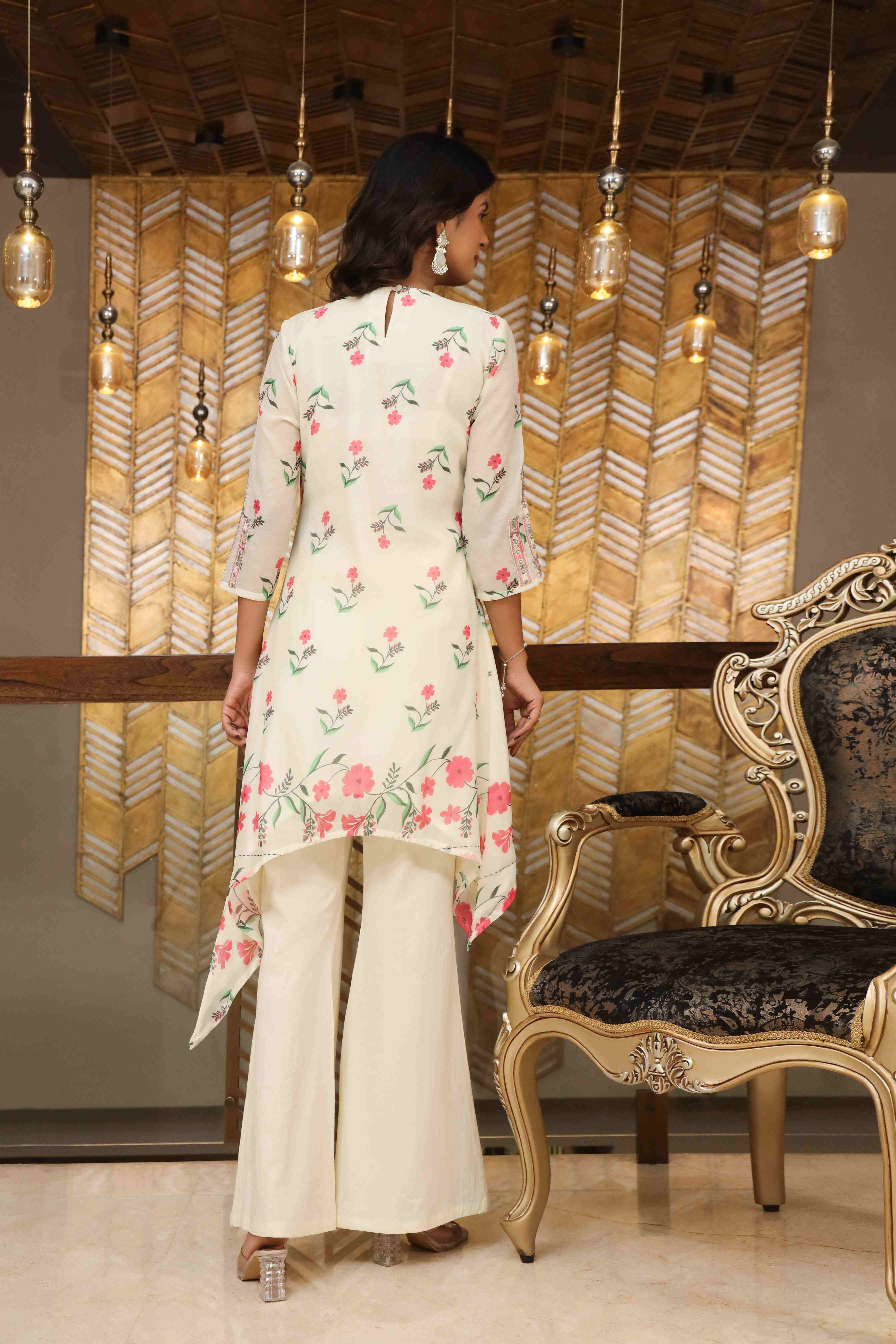 WOMEN'S EMBROIDERED OFF WHITE CO-ORD SET