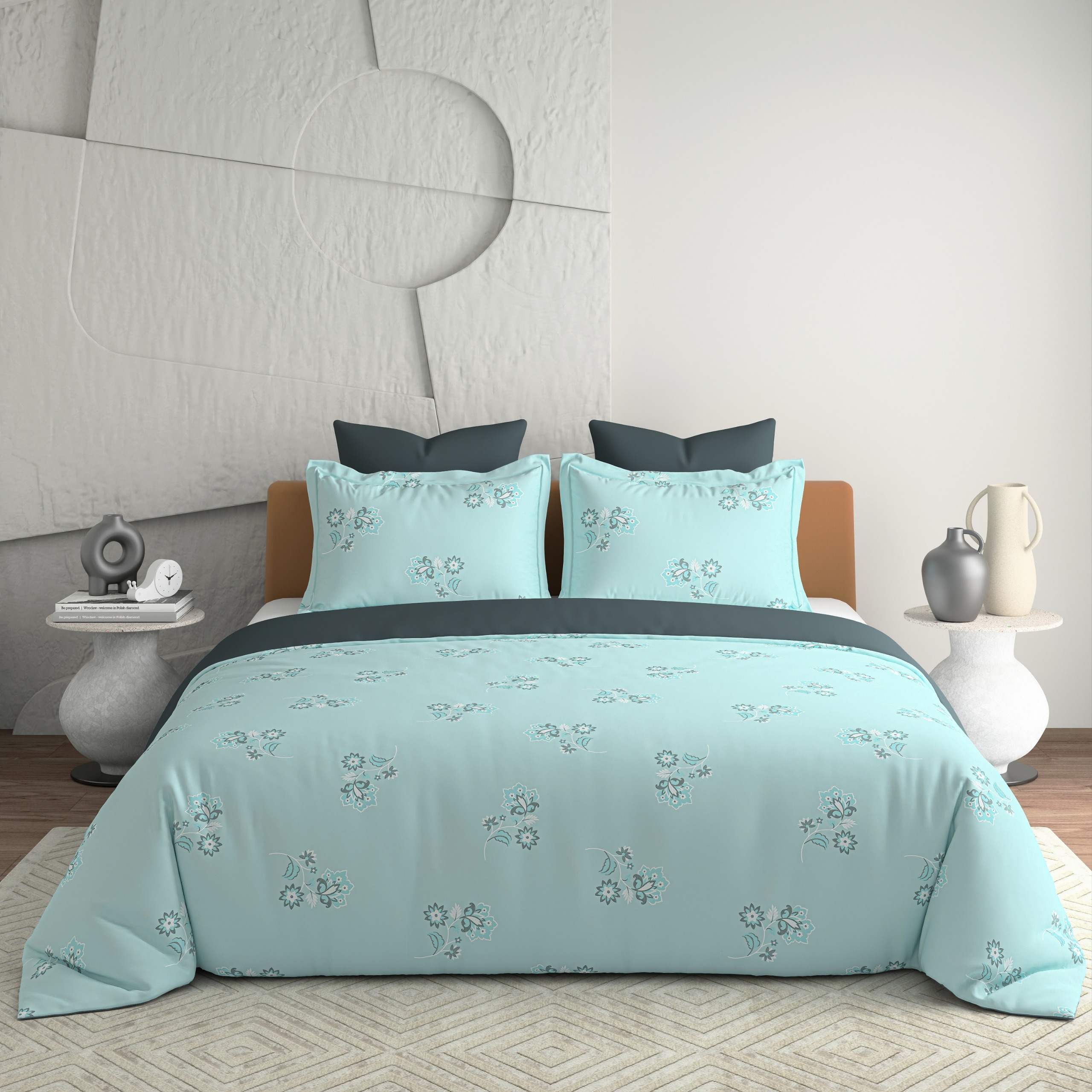 Bellagio Jovial Sky Blue Cotton 3pc King Size BedSheet Set