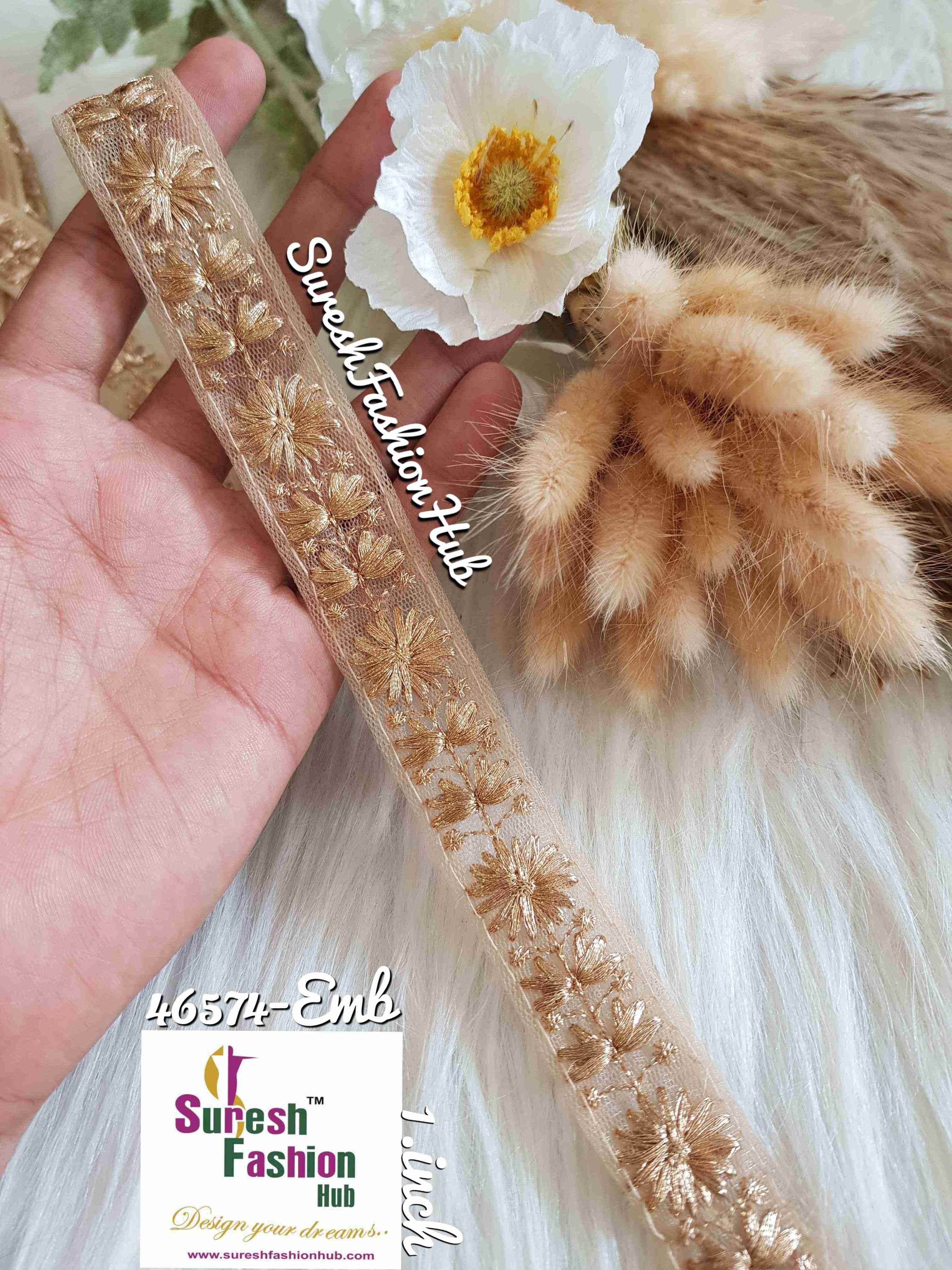 Matt Gold Leaf Floral Embroidery Lace
