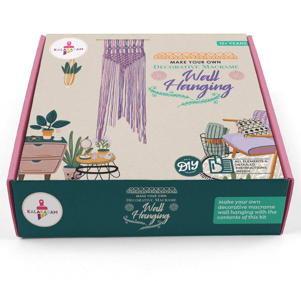 Kalakaram Pink Purple Wall Hanging Kit, Macrame Wall Hanging Decoration DIY Kit for Kids and Adults, Gift for Kids, 12Y+, Multicolour - Kalakaram
