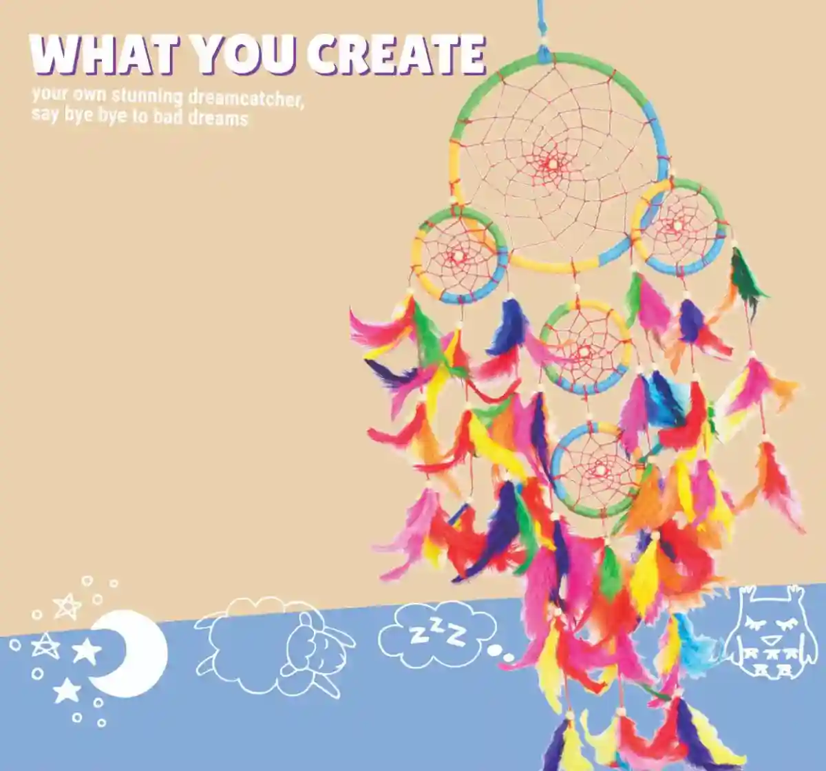 Kalakaram 5 Ring Multi Dream Catcher Making Kit, 5Y+