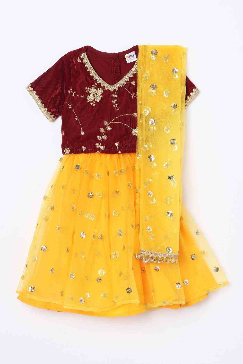 Blended Fabric Regular Fit Girls Lehenga Choli Set