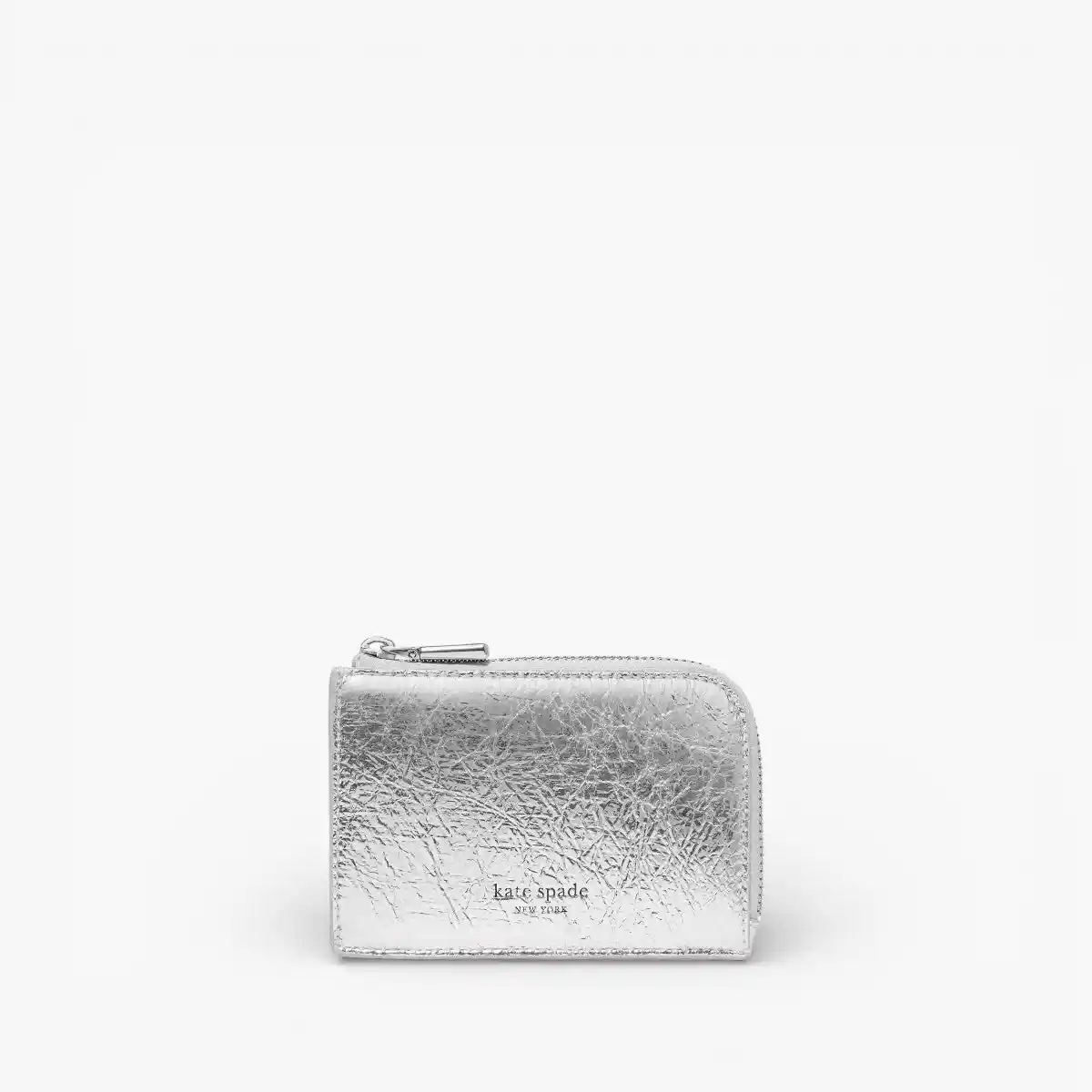 Mini Zip Card Case Crinkle Metallic Leather Mini Zip Card Case