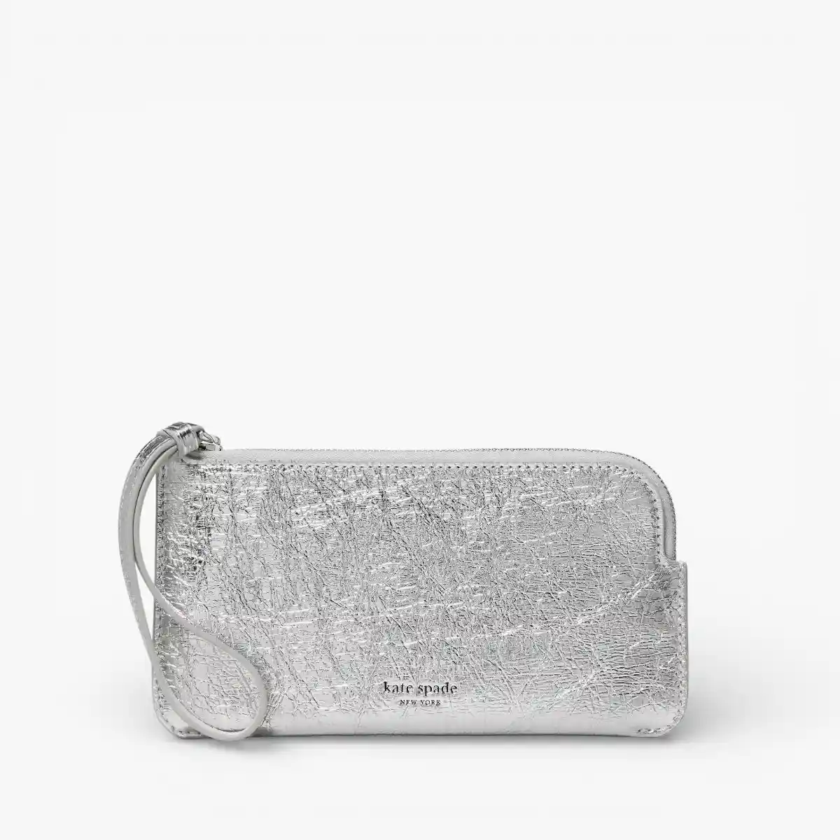 Zippy Crinkle Metallic Leather Small Wristlet