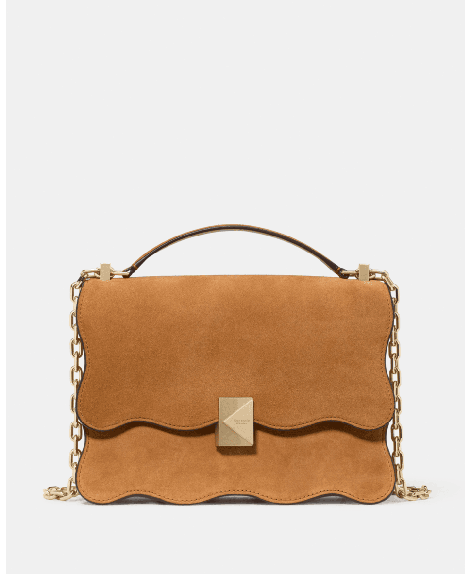 Deco Wavy Suede Chain Shoulder Bag