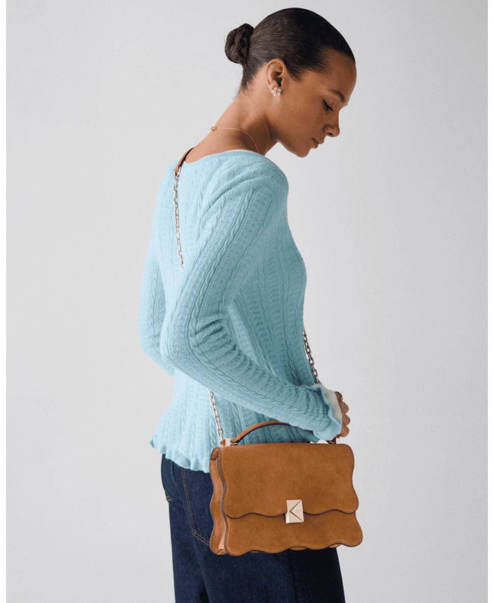 Deco Wavy Suede Chain Shoulder Bag