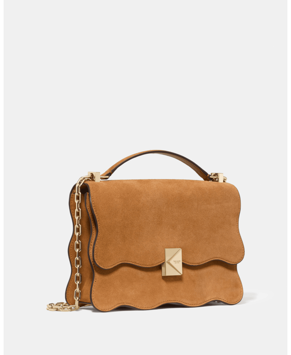 Deco Wavy Suede Chain Shoulder Bag