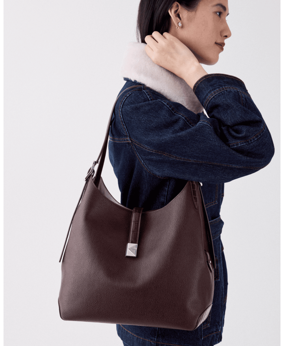 Deco Croc Embossed Large Shoulder Bag