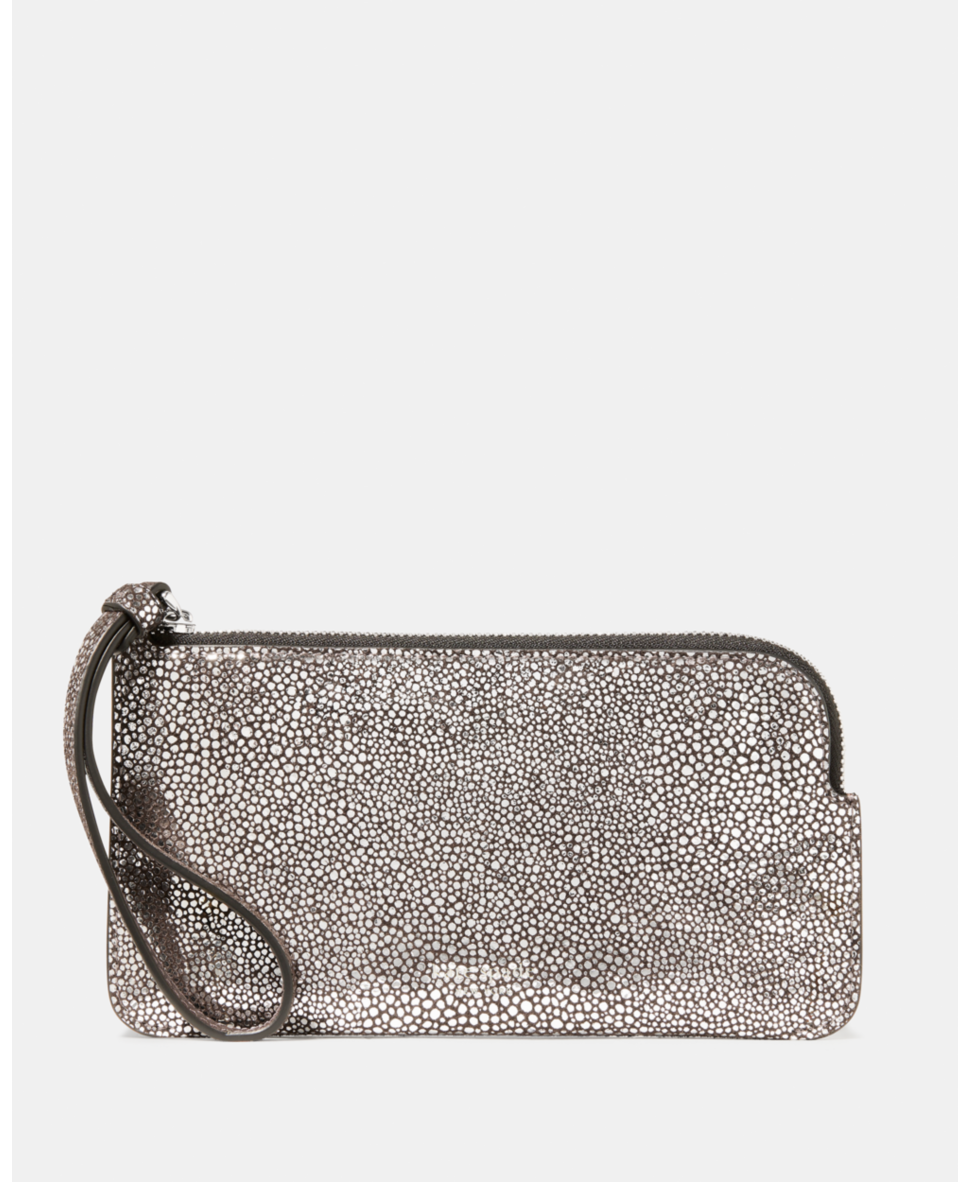Zippy Metallic Dot Suede Wristlet