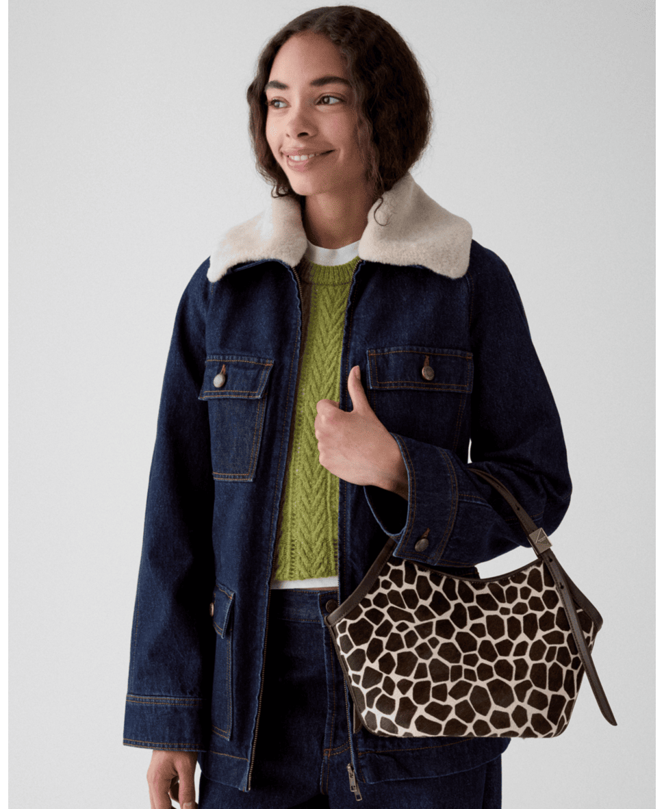 Deco giraffe printed haircalf small tulip tote
