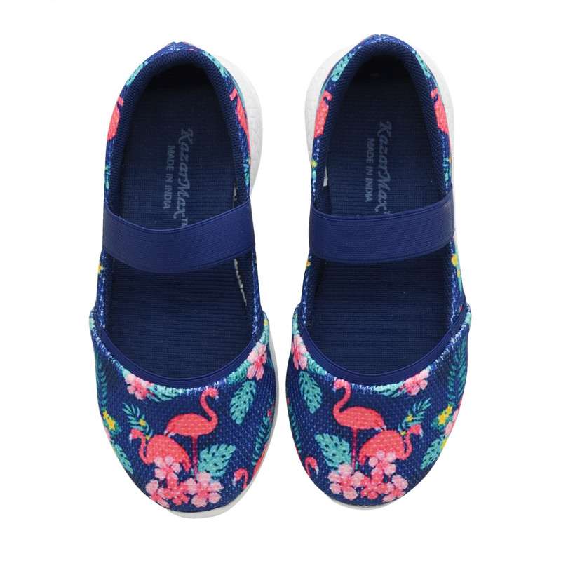 KazarMax Kids Girls Flamingo Printed Ballerinas - Navy Blue