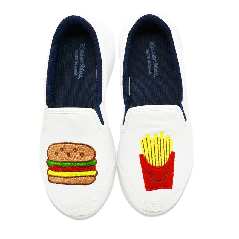 KazarMax Woven Burger Design Slip-On Shoes - White