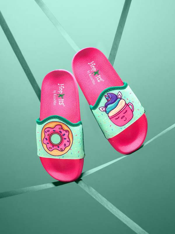 KazarMax Hopits Kids Girls Sea Green Cupcake/Donut Print Flip Flop/Soft, Comfortable, Indoor & Outdoor Slippers