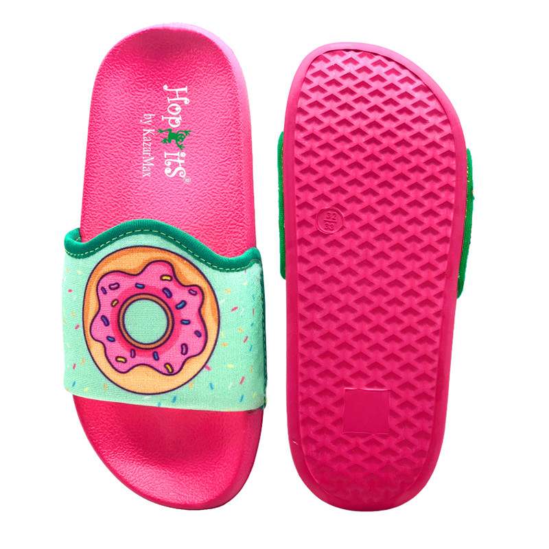 KazarMax Hopits Kids Girls Sea Green Cupcake/Donut Print Flip Flop/Soft, Comfortable, Indoor & Outdoor Slippers