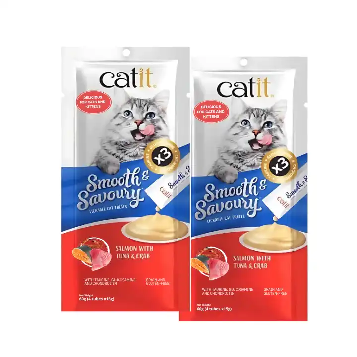 Catit | Catit Smooth and Savoury Salmon with Tuna and Crab Creamy Cat Treat, Pack of 2