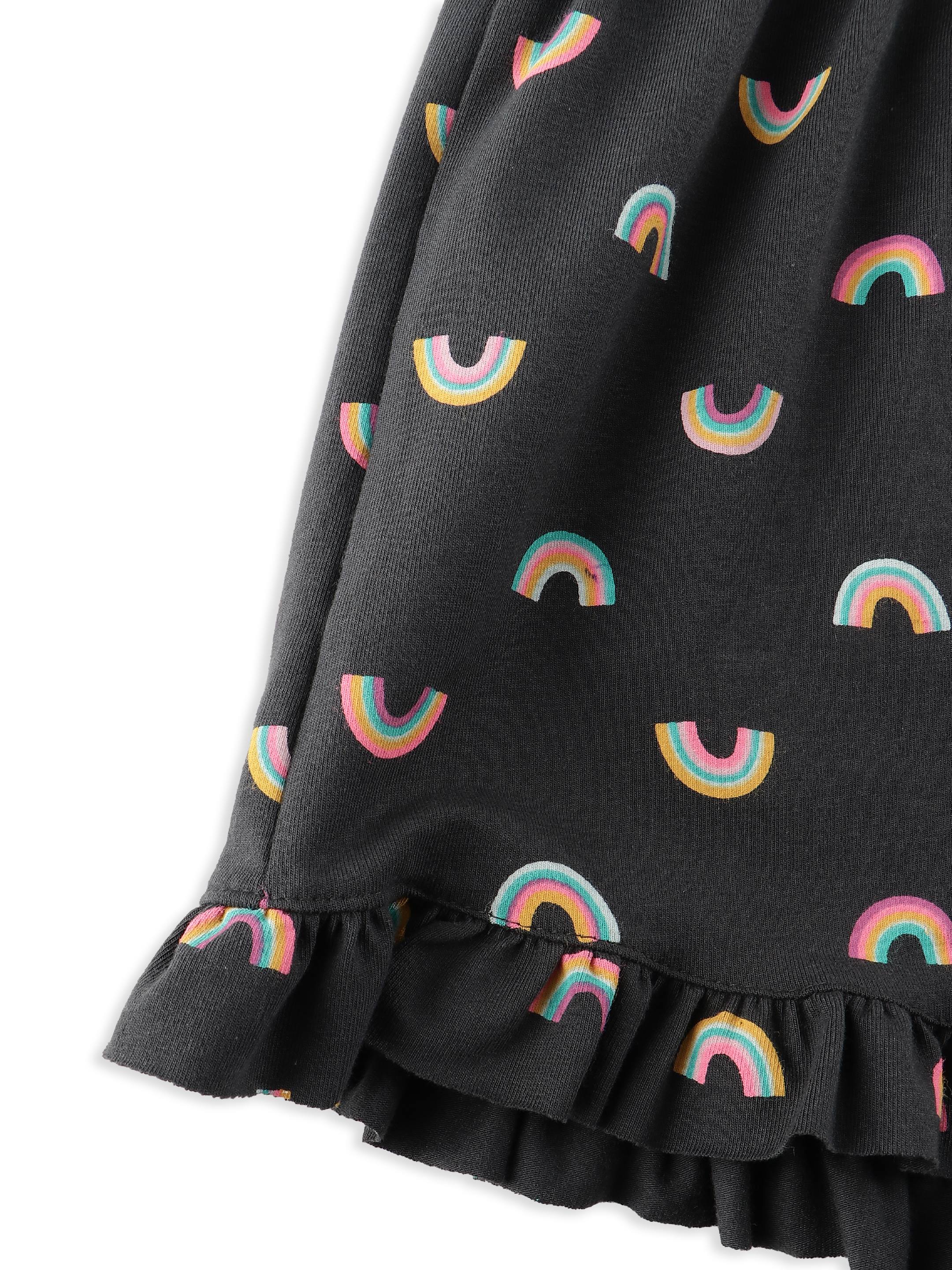 Ninos Dreams Girls Tshirt with Shorts Set Black Rainbow Print