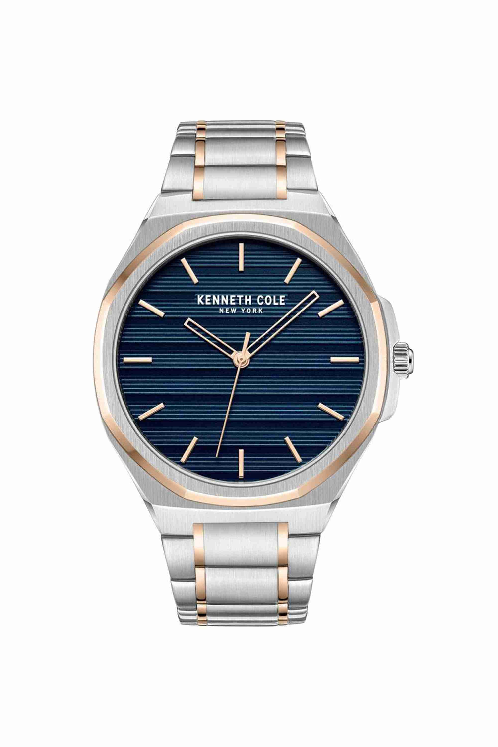 New York 44 mm Quartz Analogue Watch for Men - Blue Dial with Two Tone Stainless Steel Strap (KCWGG0034506MN)