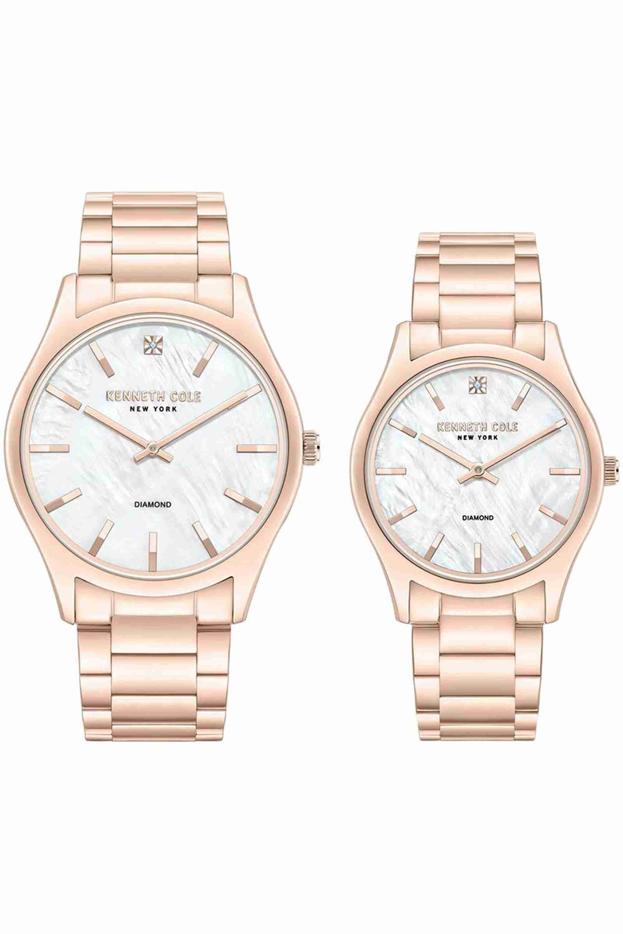 New York 44 mm Quartz Analogue Watch for Couple - Rose Gold Dial with Rose Gold Stainless Steel Strap (KCWGG0049601GLPA)