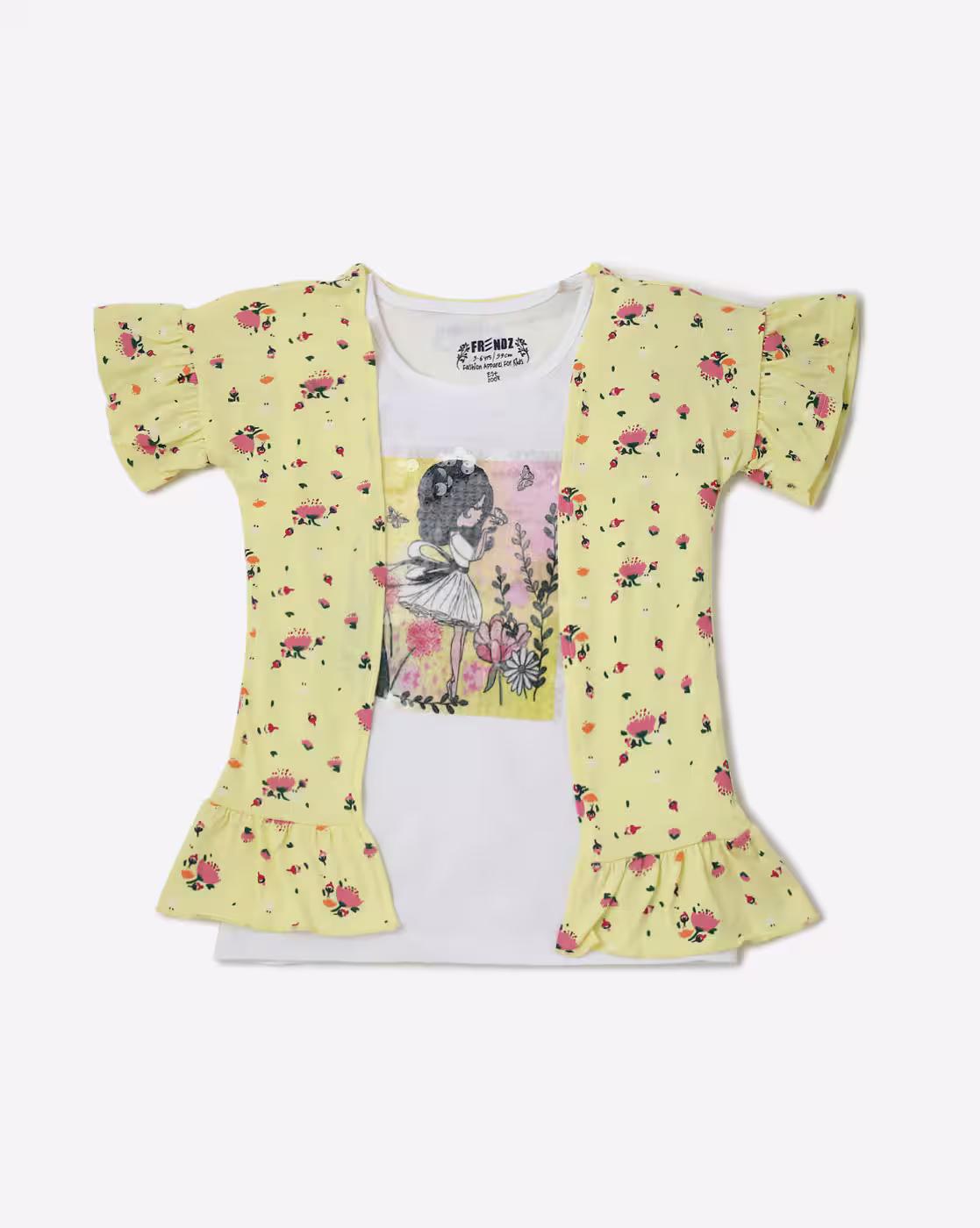 KG FRENDZ | Floral Print Round-Neck Twofer T-shirt|0