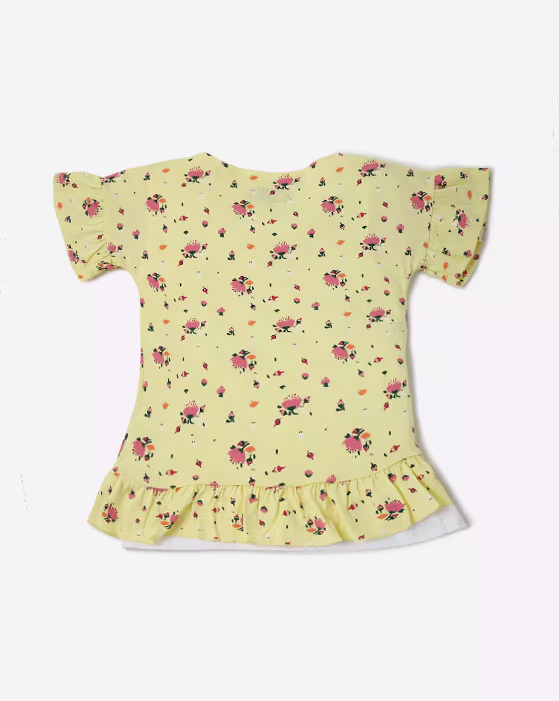 KG FRENDZ | Floral Print Round-Neck Twofer T-shirt|1