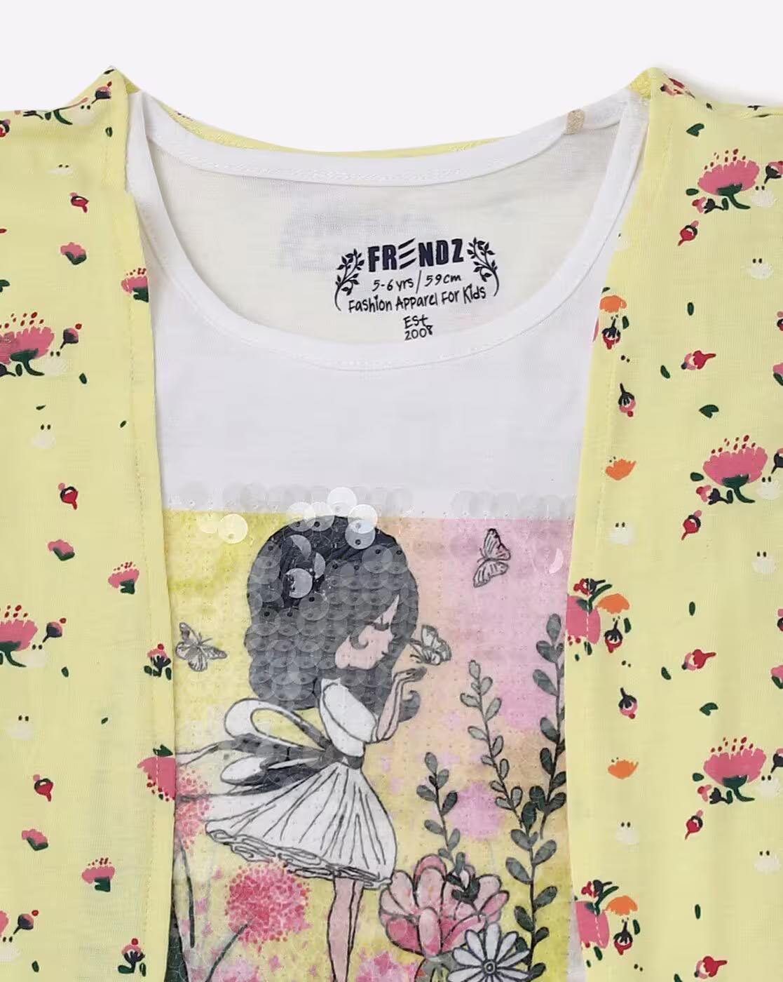 KG FRENDZ | Floral Print Round-Neck Twofer T-shirt|2