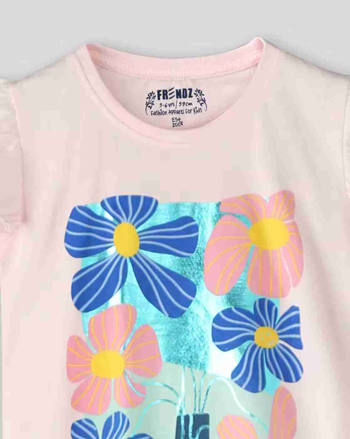 KG FRENDZ | Girls Floral Print Regular Fit Crew-Neck T-Shirt|2