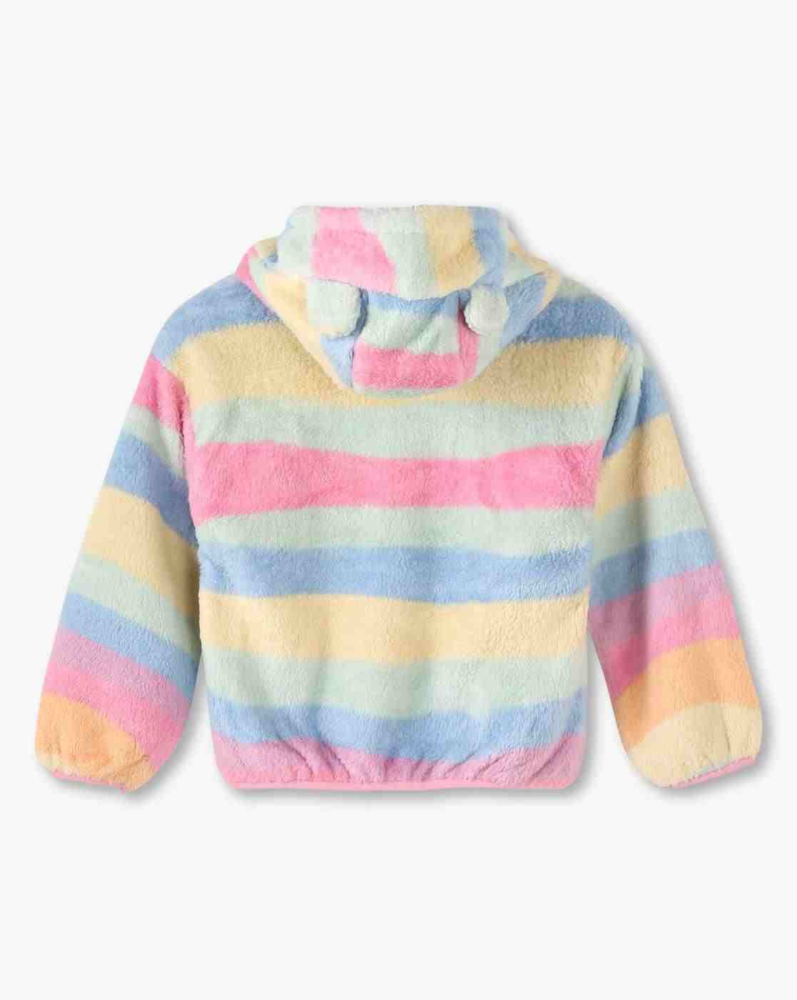 KG FRENDZ | Girls Striped Regular Fit Zip-Front Hoodie|1