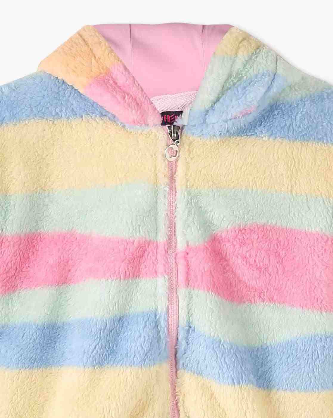 KG FRENDZ | Girls Striped Regular Fit Zip-Front Hoodie|2
