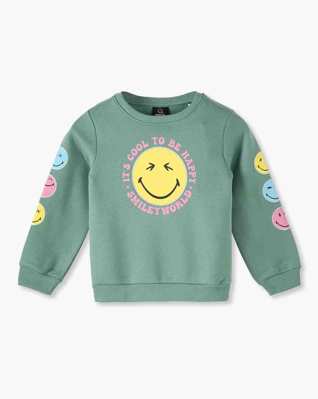 KG FRENDZ | Girls Smiley Print Regular Fit Round-Neck Sweatshirt|0