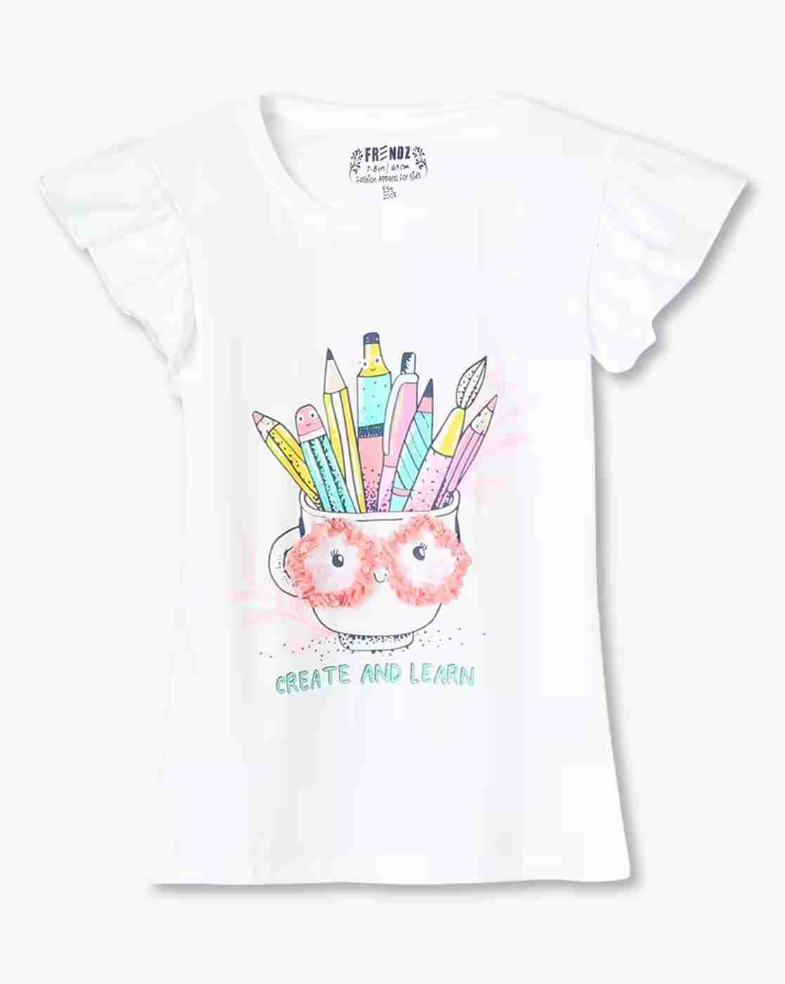 KG FRENDZ | Girls Graphic Print Regular Fit Round-Neck T-Shirt|0