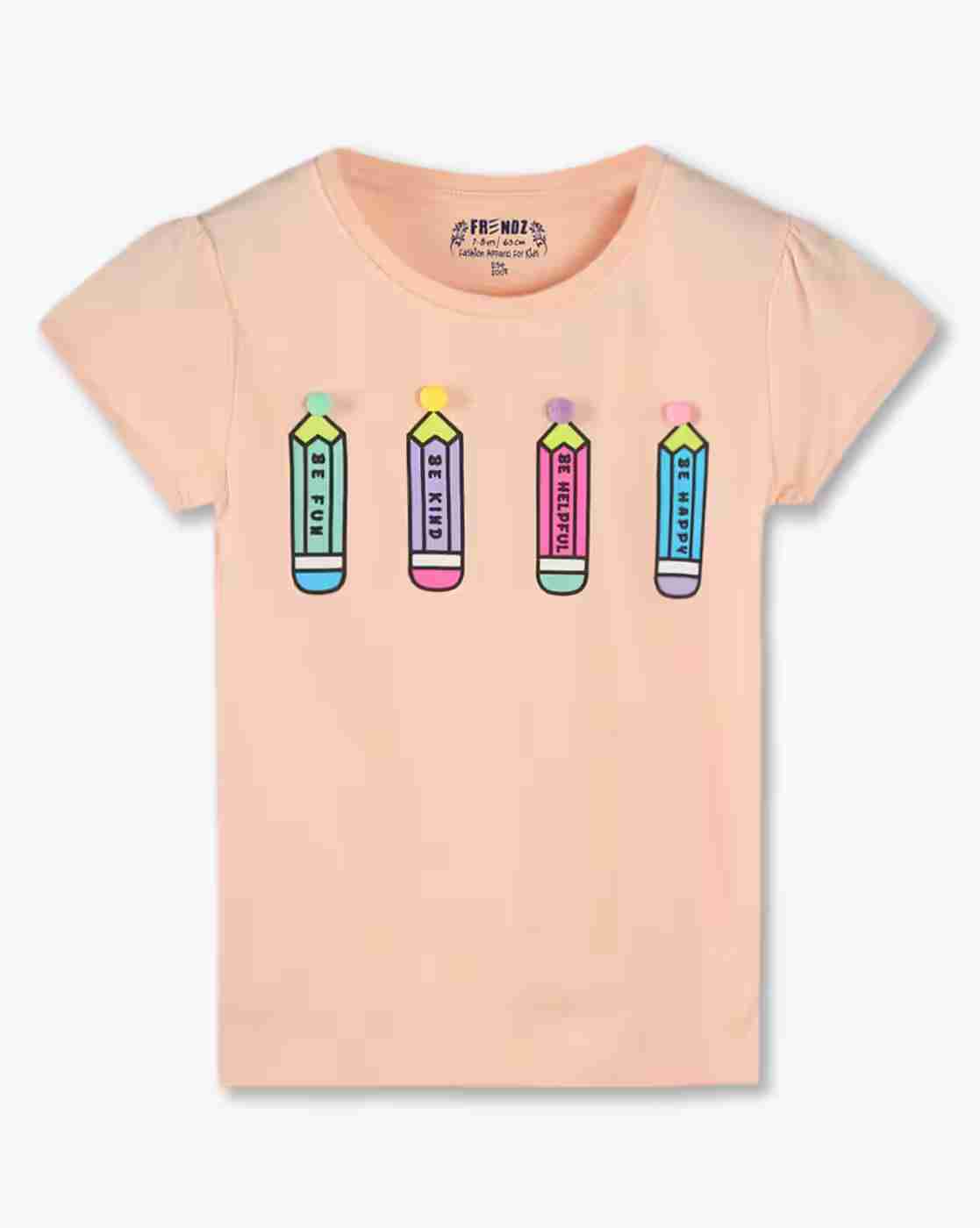 KG FRENDZ | Girls Graphic Print Regular Fit Round-Neck T-Shirt|0