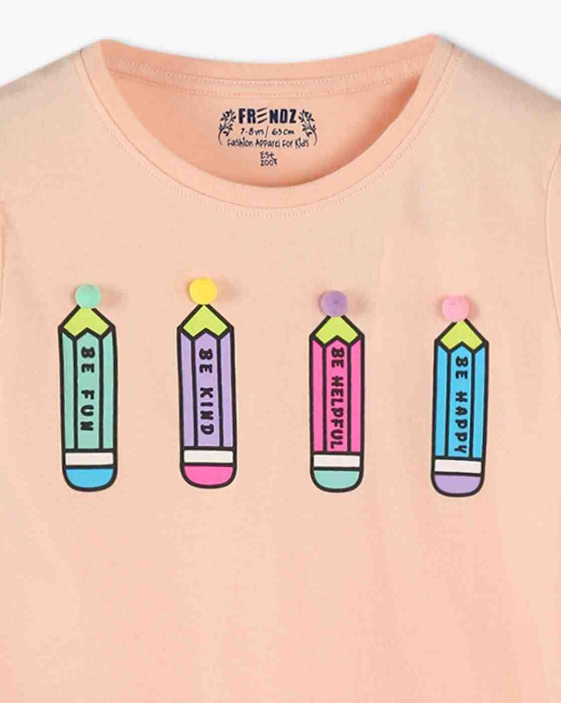 KG FRENDZ | Girls Graphic Print Regular Fit Round-Neck T-Shirt|2