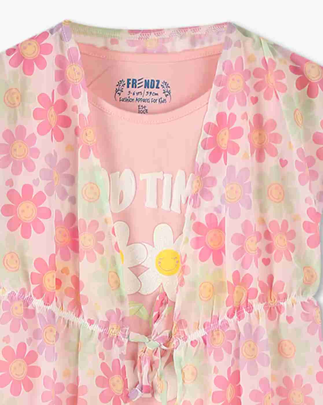 KG FRENDZ | Girls Floral Print Slim Fit Twofer T-Shirt|2