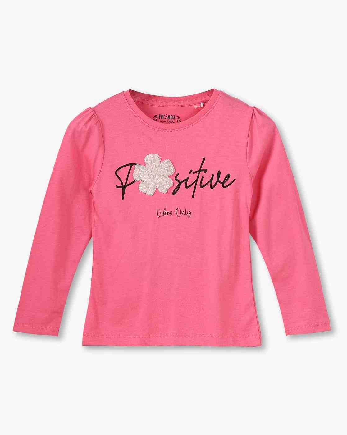 KG FRENDZ | Girls Typographic Print Regular Fit Round-Neck T-Shirt|0