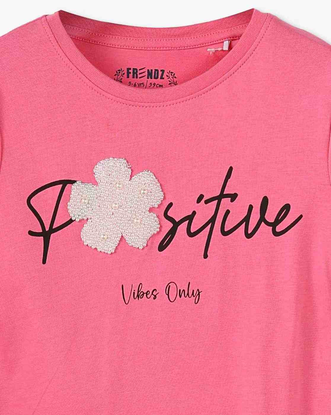 KG FRENDZ | Girls Typographic Print Regular Fit Round-Neck T-Shirt|2