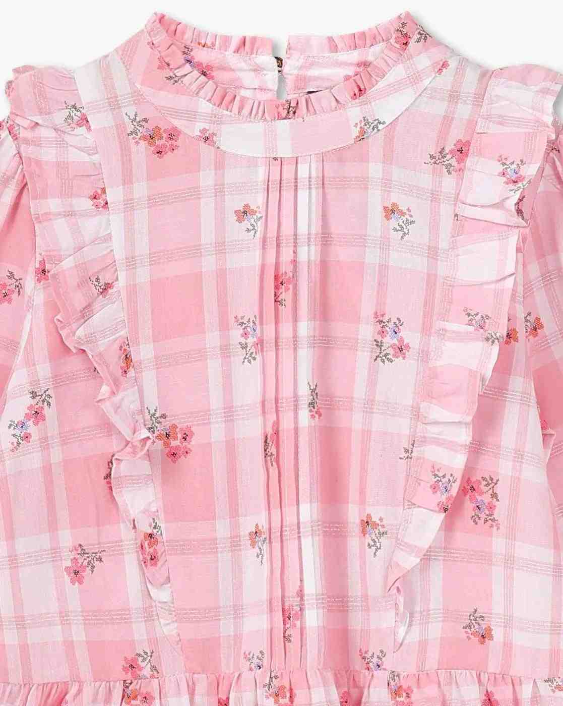 KG FRENDZ | Girls Checked Slim Fit Top|2