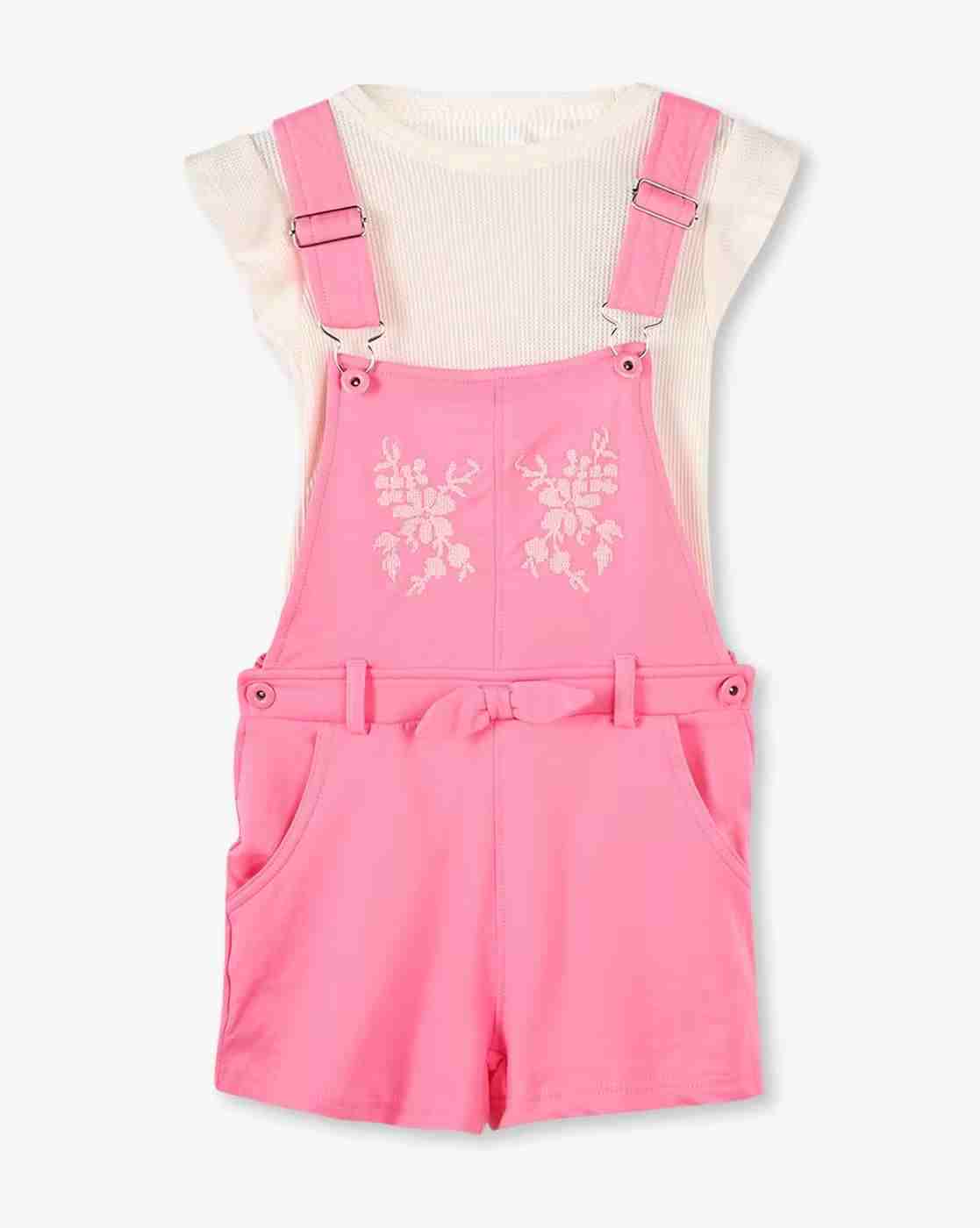 KG FRENDZ | Girls Embroidered Dungaree & T-Shirt Set|0