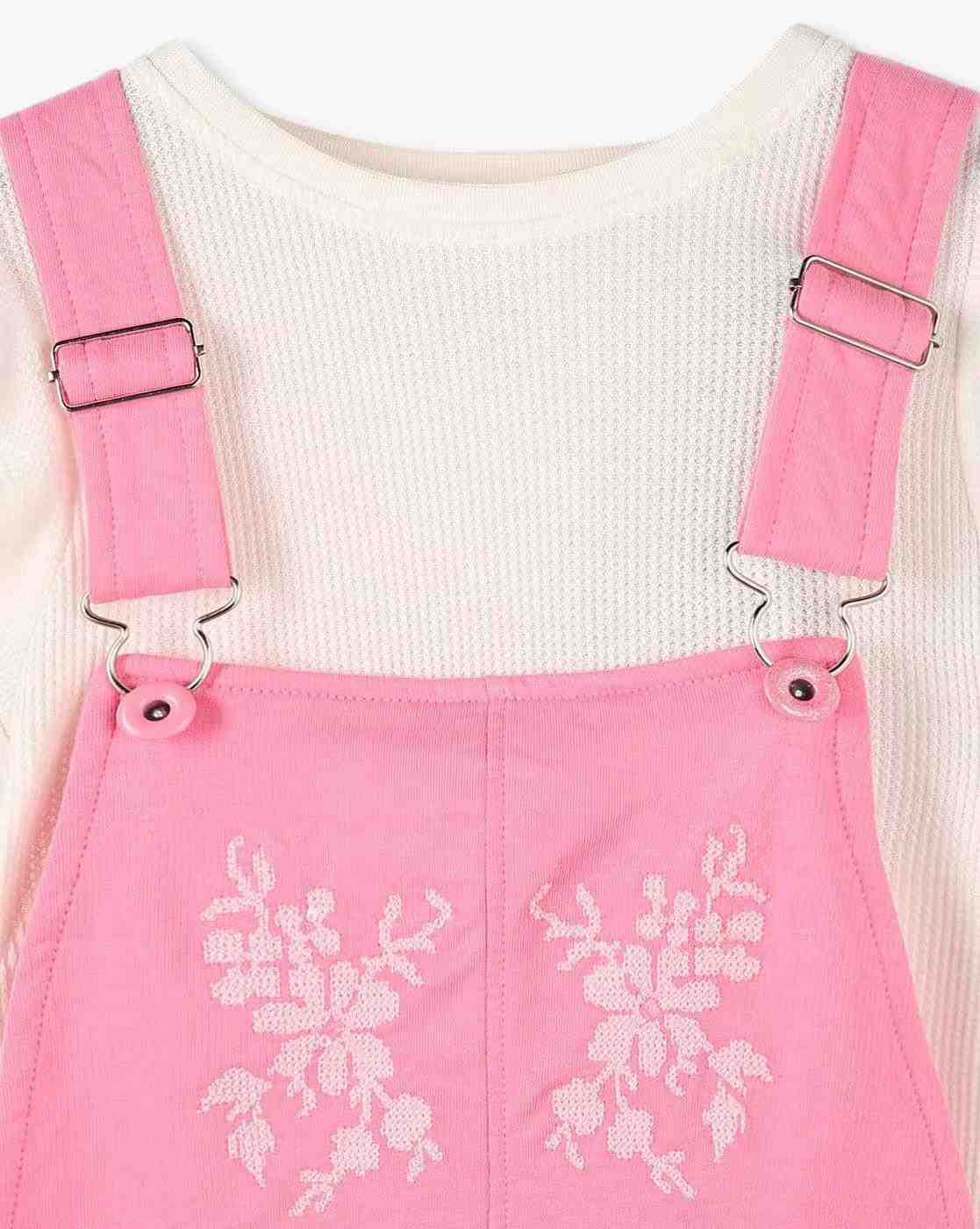 KG FRENDZ | Girls Embroidered Dungaree & T-Shirt Set|5