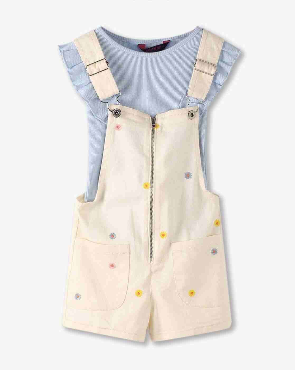 KG FRENDZ | Girls Embroidered Dungaree with Top|0