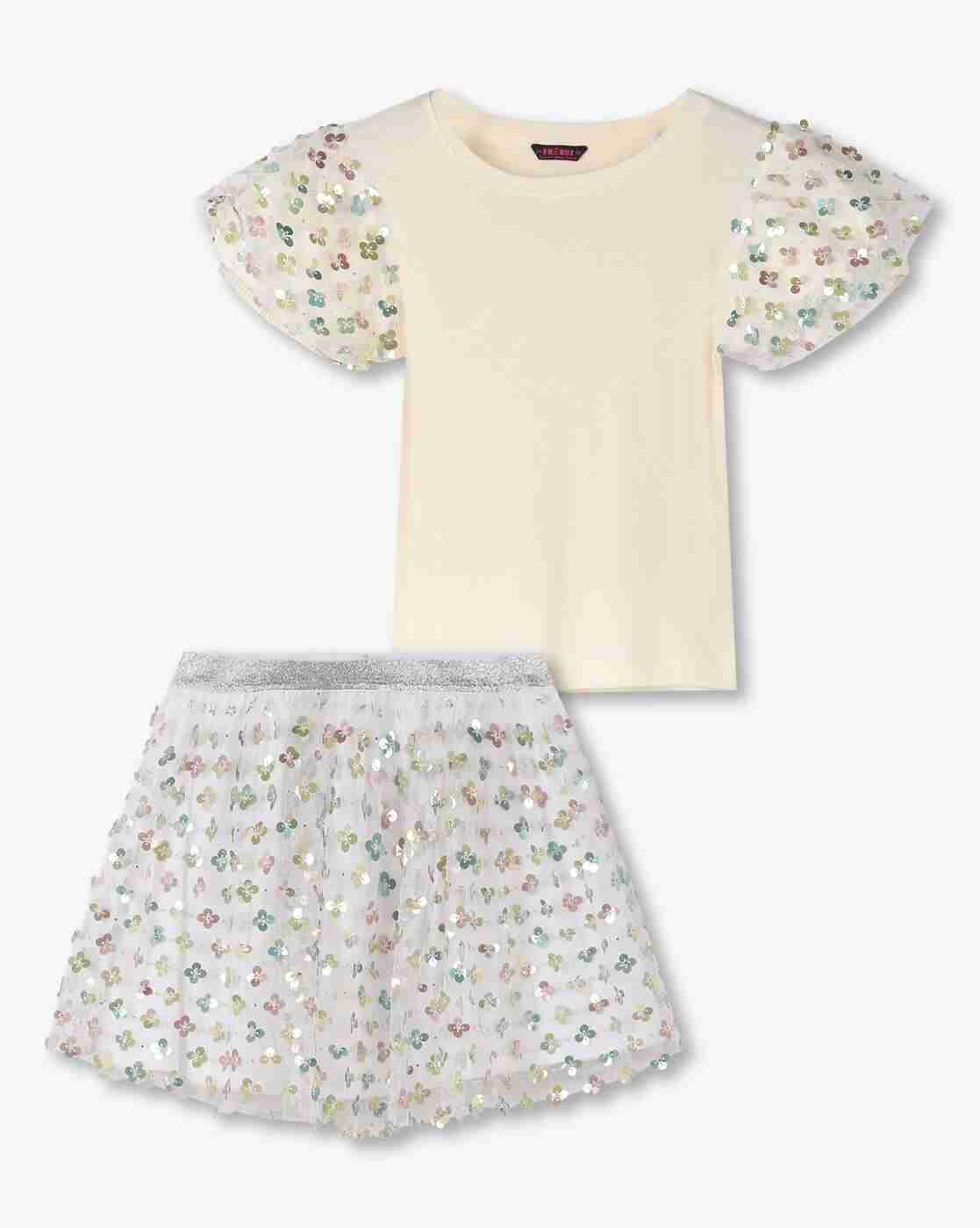 KG FRENDZ | Girls Embellished Top & A-Line Skirt|0